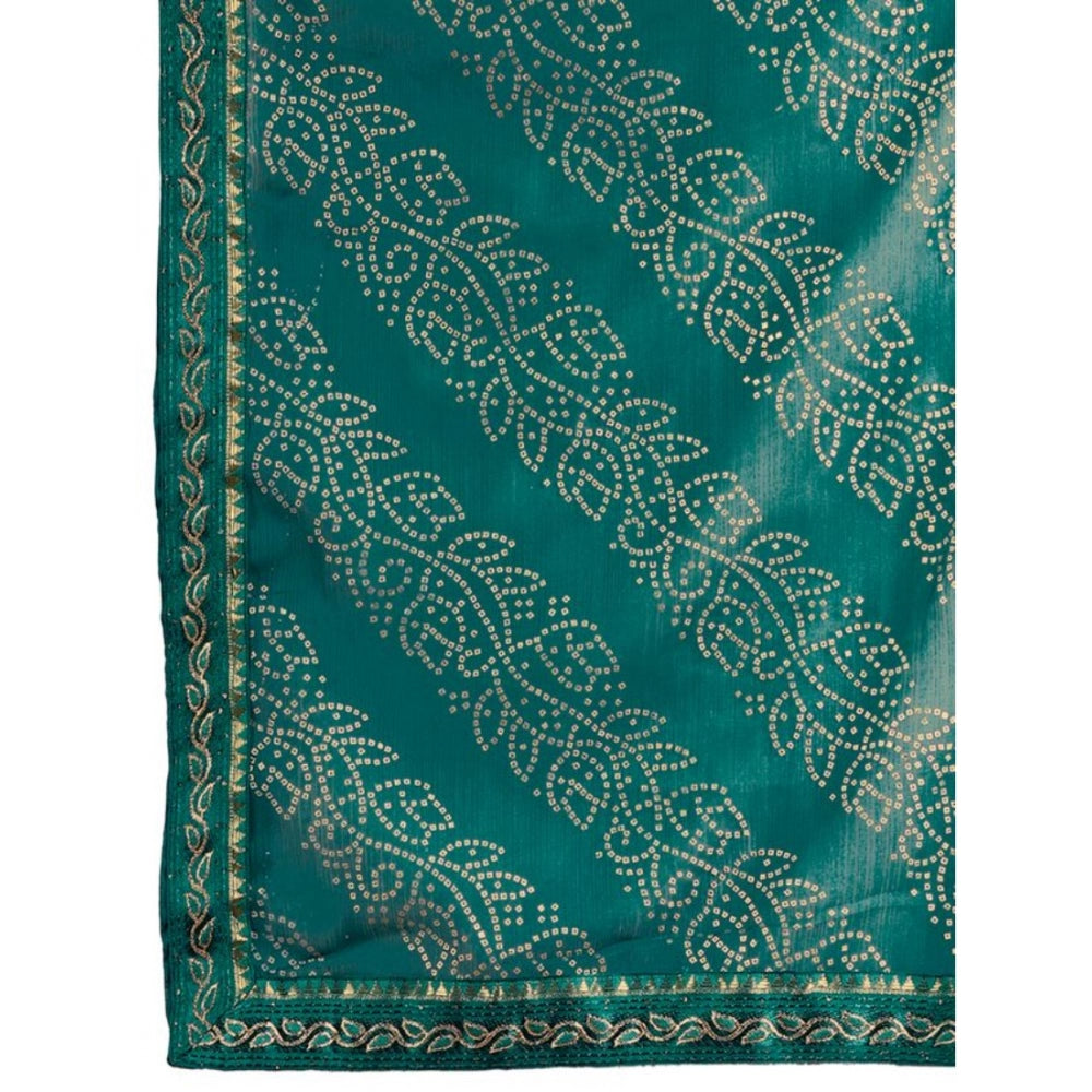 Amfyn Women's Zomto Bandhani Saree With Unstitched Blouse (Teal Blue, 5-6 Mtrs)