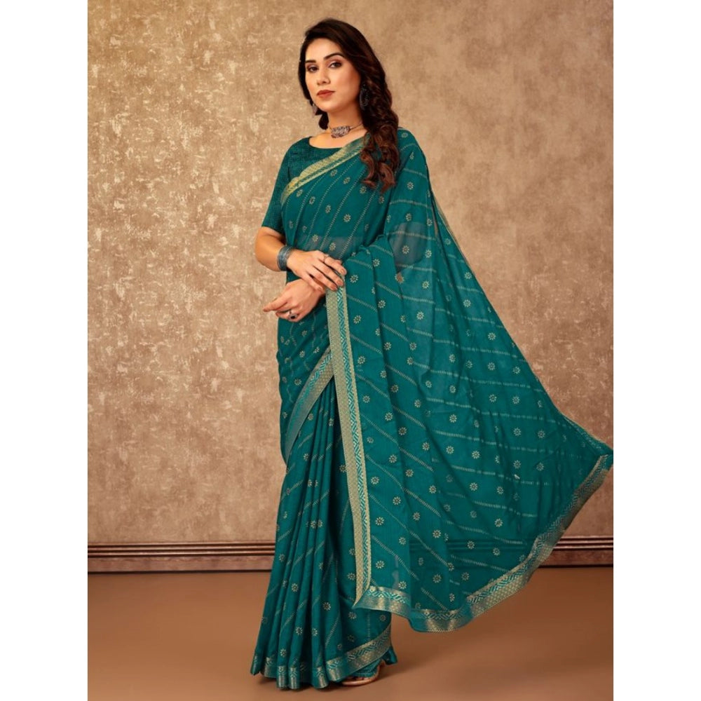 Amfyn Women's Zomto Bandhani Saree With Unstitched Blouse (Teal Blue, 5-6 Mtrs)