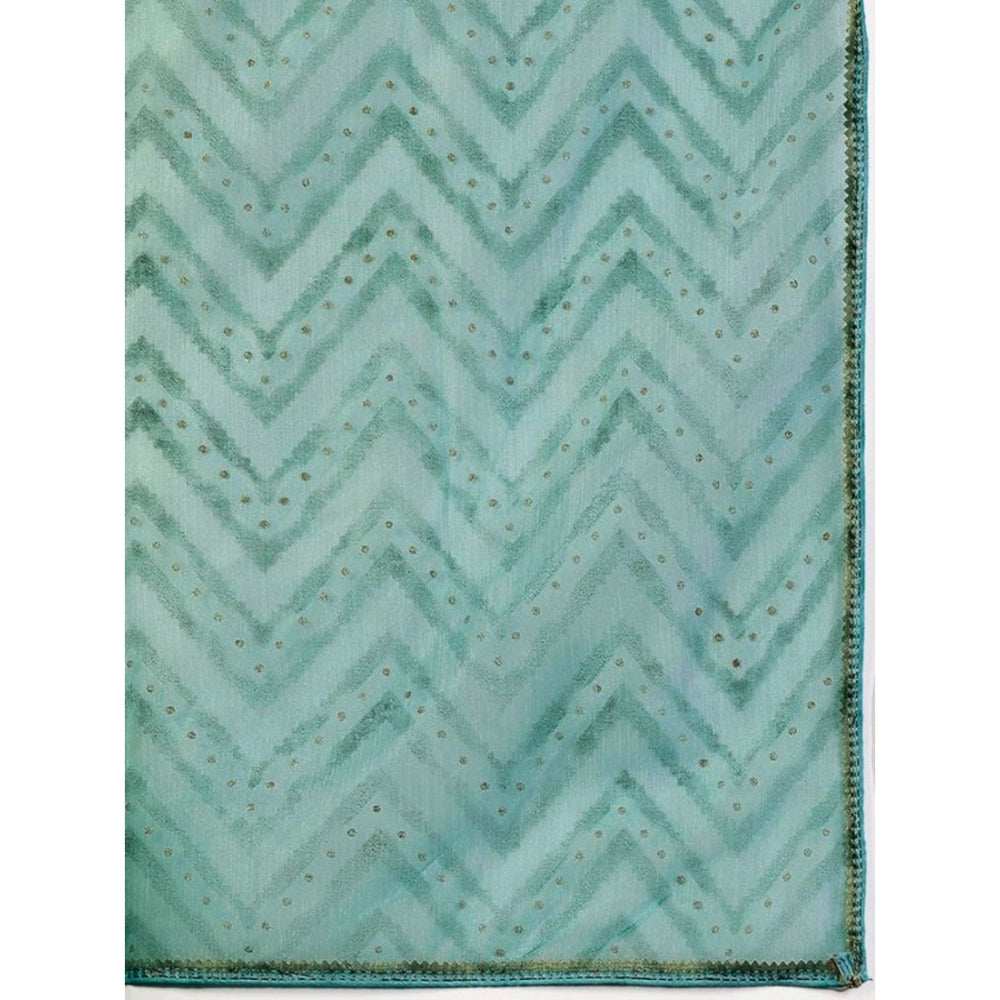 Amfyn Women's Linen Zig Zag Saree With Unstitched Blouse (Turquoise Green, 5-6 Mtrs)