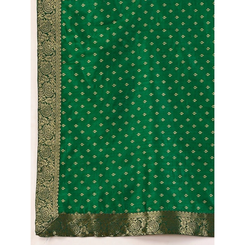 Amfyn Women's Vichitra Bandhani Saree With Unstitched Blouse (Green, 5-6 Mtrs)