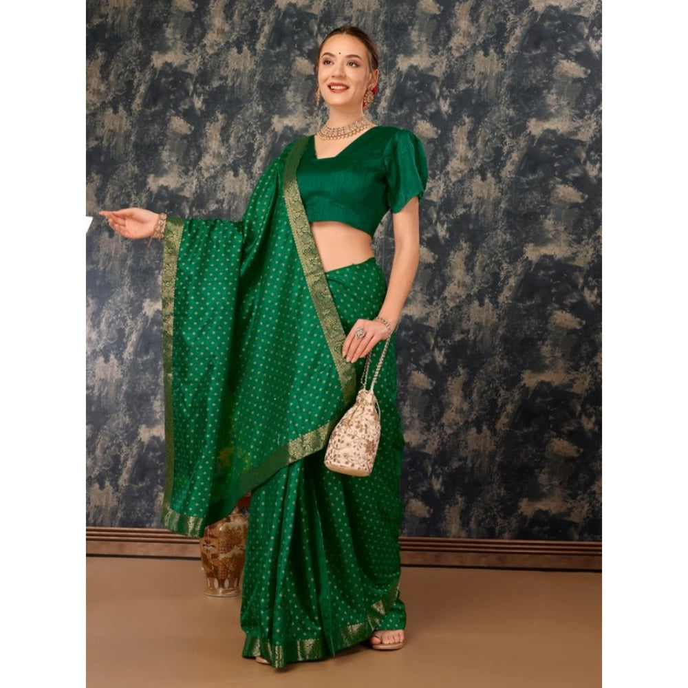 Amfyn Women's Vichitra Bandhani Saree With Unstitched Blouse (Green, 5-6 Mtrs)