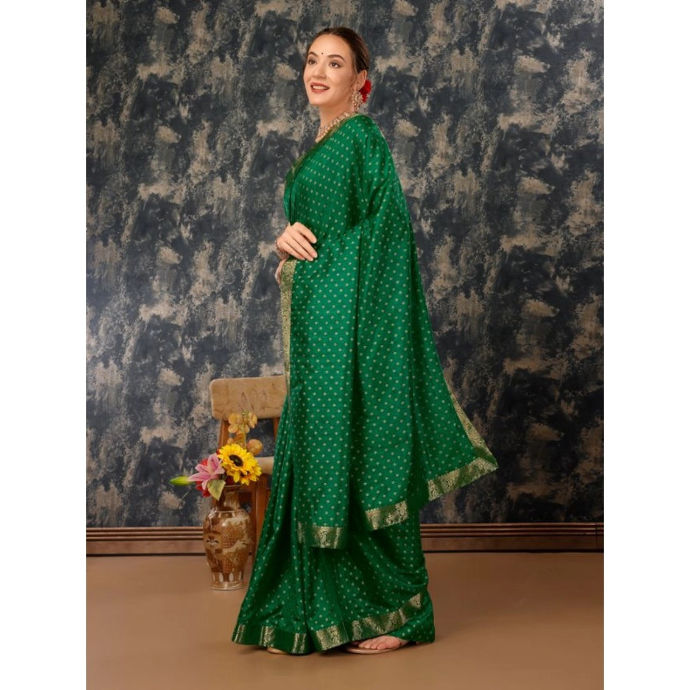 Amfyn Women's Vichitra Bandhani Saree With Unstitched Blouse (Green, 5-6 Mtrs)