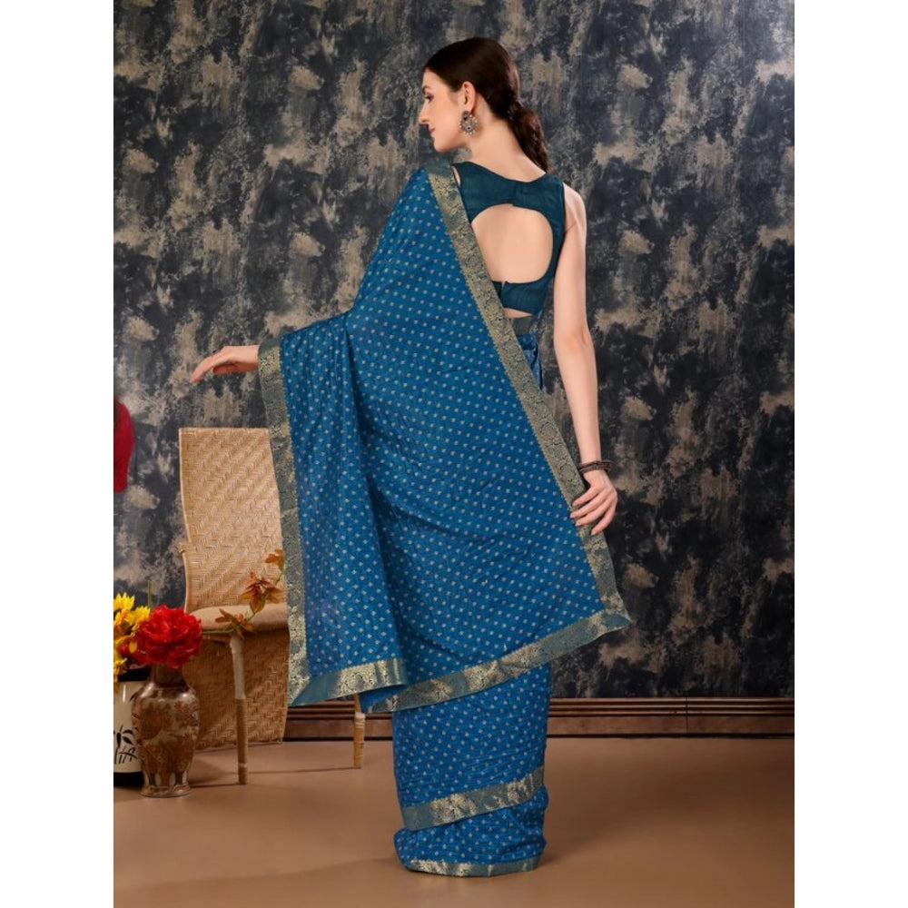 Amfyn Women's Vichitra Bandhani Saree With Unstitched Blouse (Blue, 5-6 Mtrs)