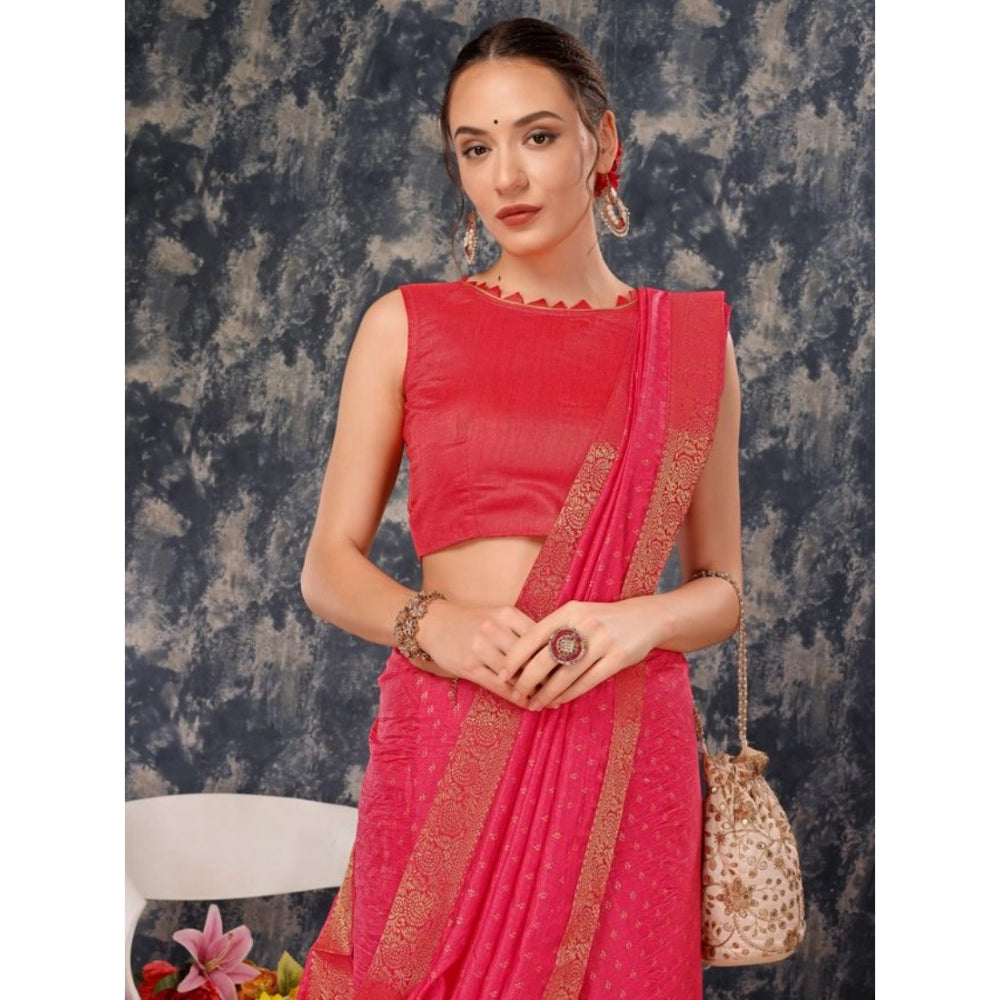 Amfyn Women's Vichitra Bandhani Saree With Unstitched Blouse (Pink, 5-6 Mtrs)