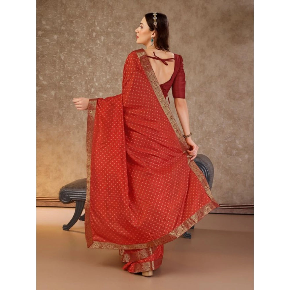 Amfyn Women's Vichitra Bandhani Saree With Unstitched Blouse (Maroon, 5-6 Mtrs)