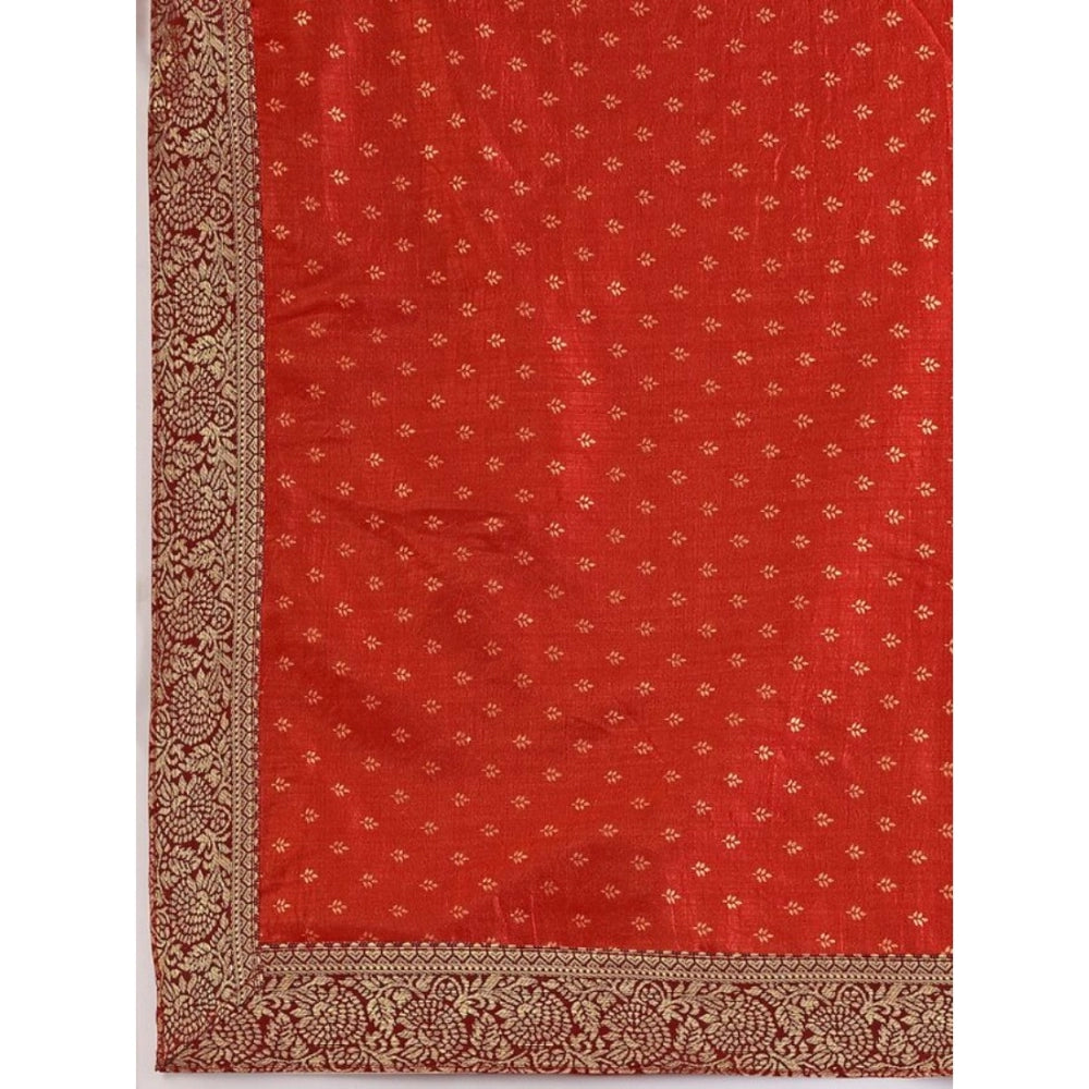Amfyn Women's Vichitra Bandhani Saree With Unstitched Blouse (Maroon, 5-6 Mtrs)