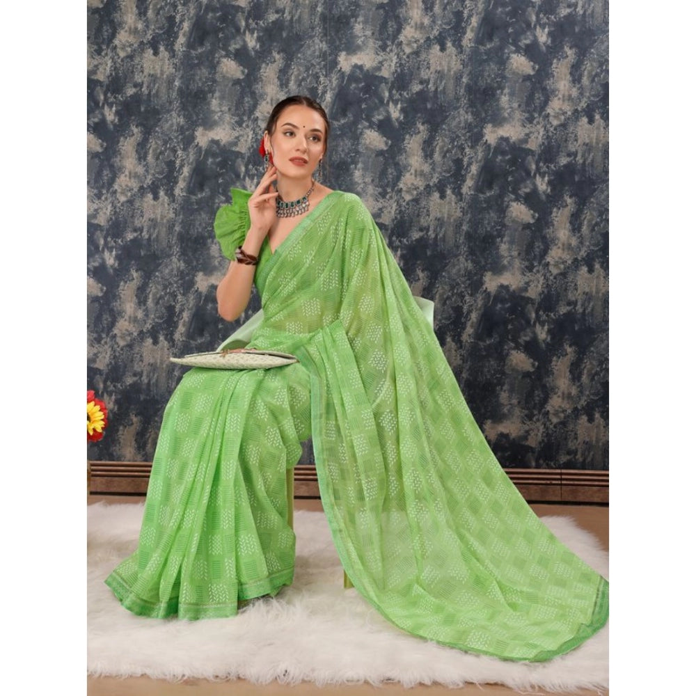 Fashion Women's Zomto Cheked Saree With Unstitched Blouse (Green, 5-6 Mtrs)