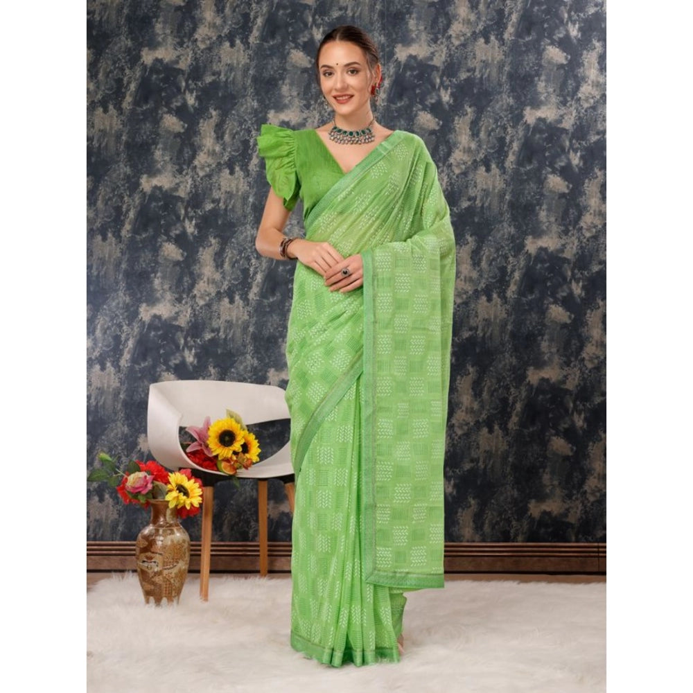 Fashion Women's Zomto Cheked Saree With Unstitched Blouse (Green, 5-6 Mtrs)