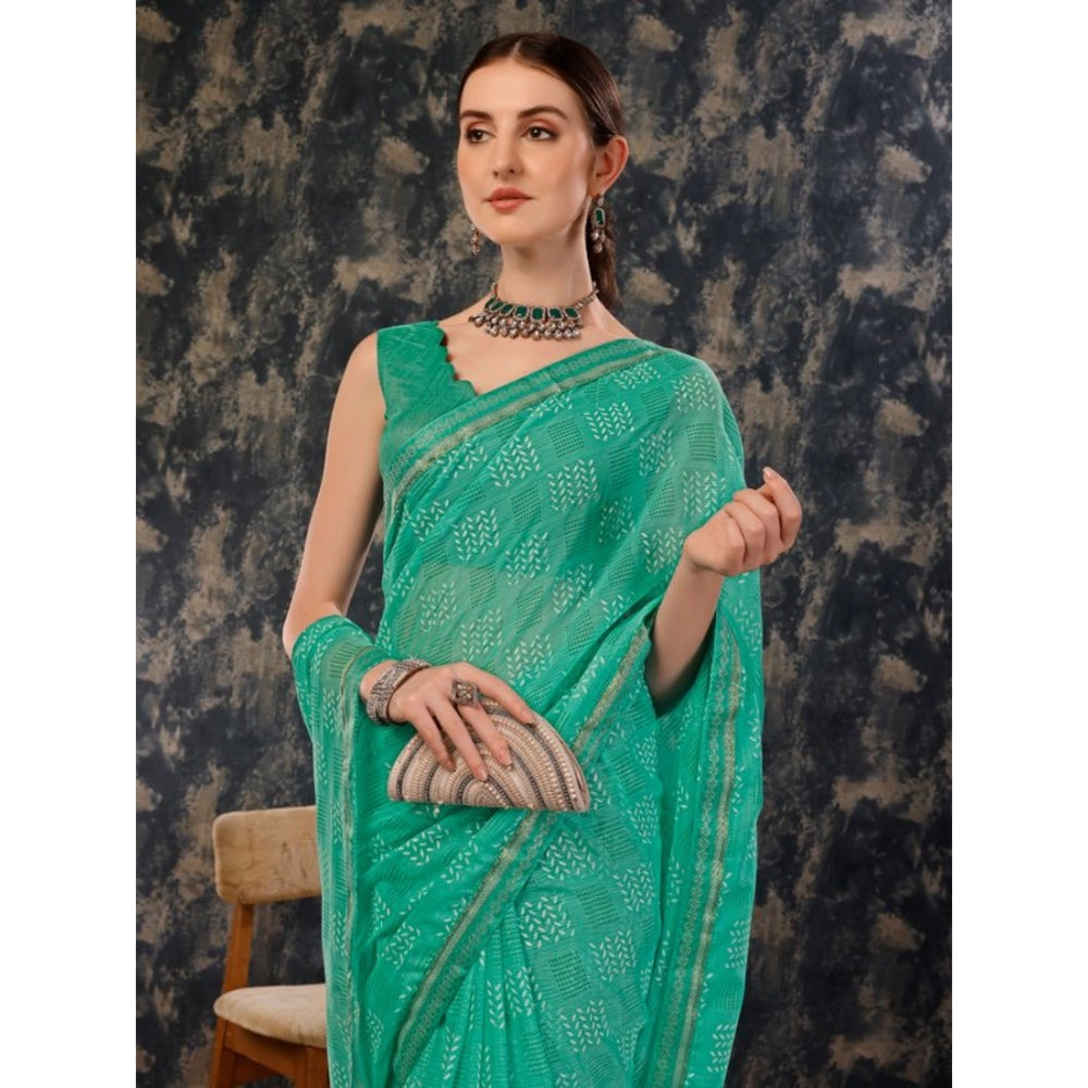 Fashion Women's Zomto Cheked Saree With Unstitched Blouse (Rama Green, 5-6 Mtrs)