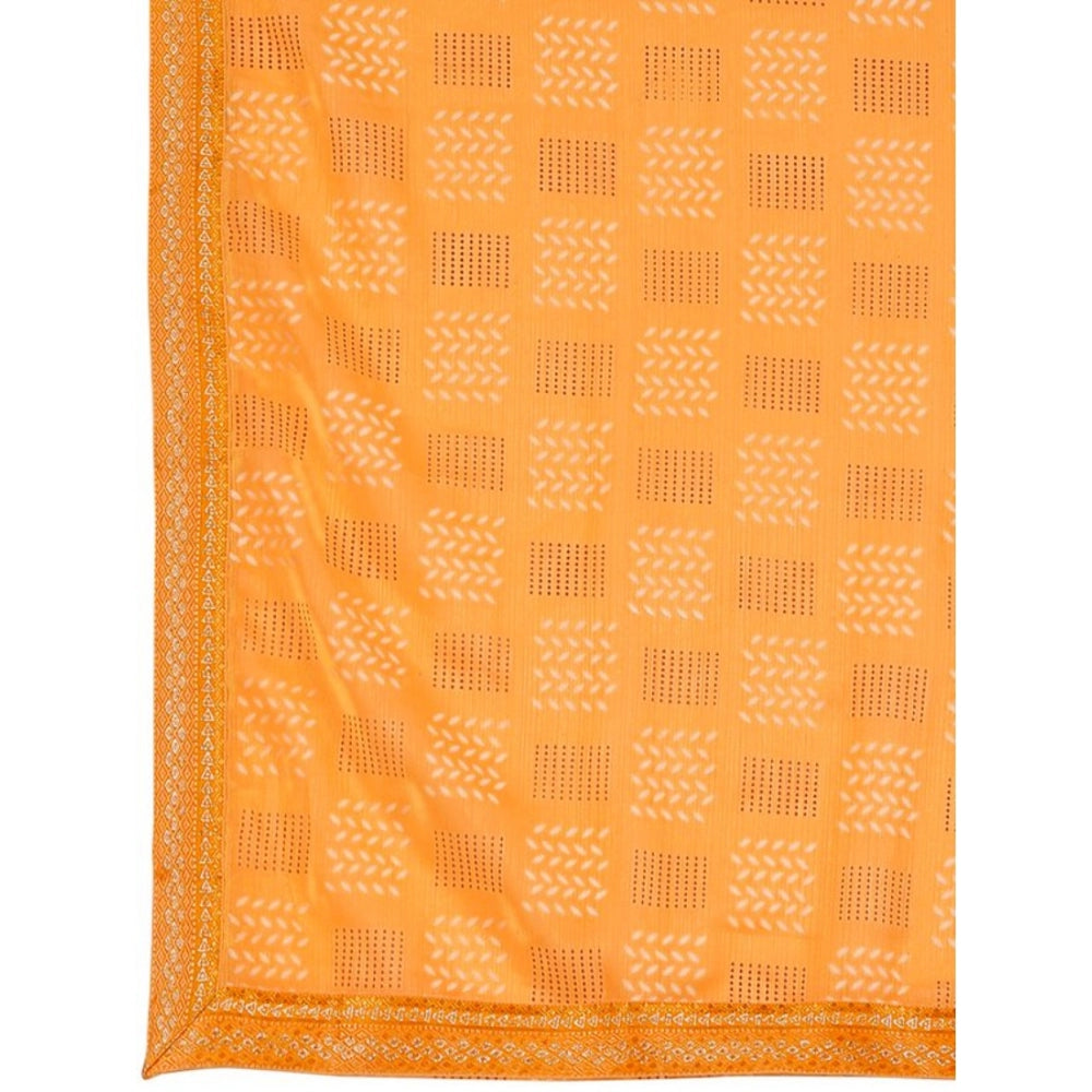 Fashion Women's Zomto Cheked Saree With Unstitched Blouse (Yellow, 5-6 Mtrs)