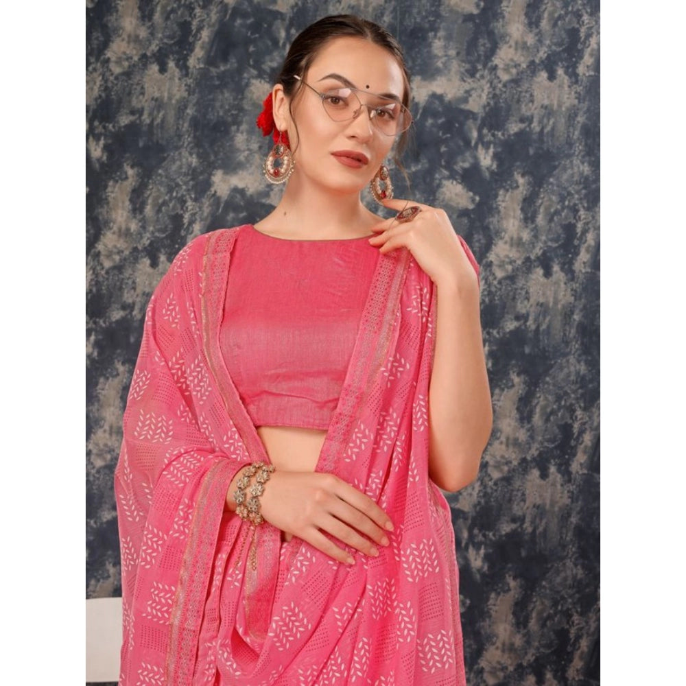 Fashion Women's Zomto Cheked Saree With Unstitched Blouse (Pink, 5-6 Mtrs)