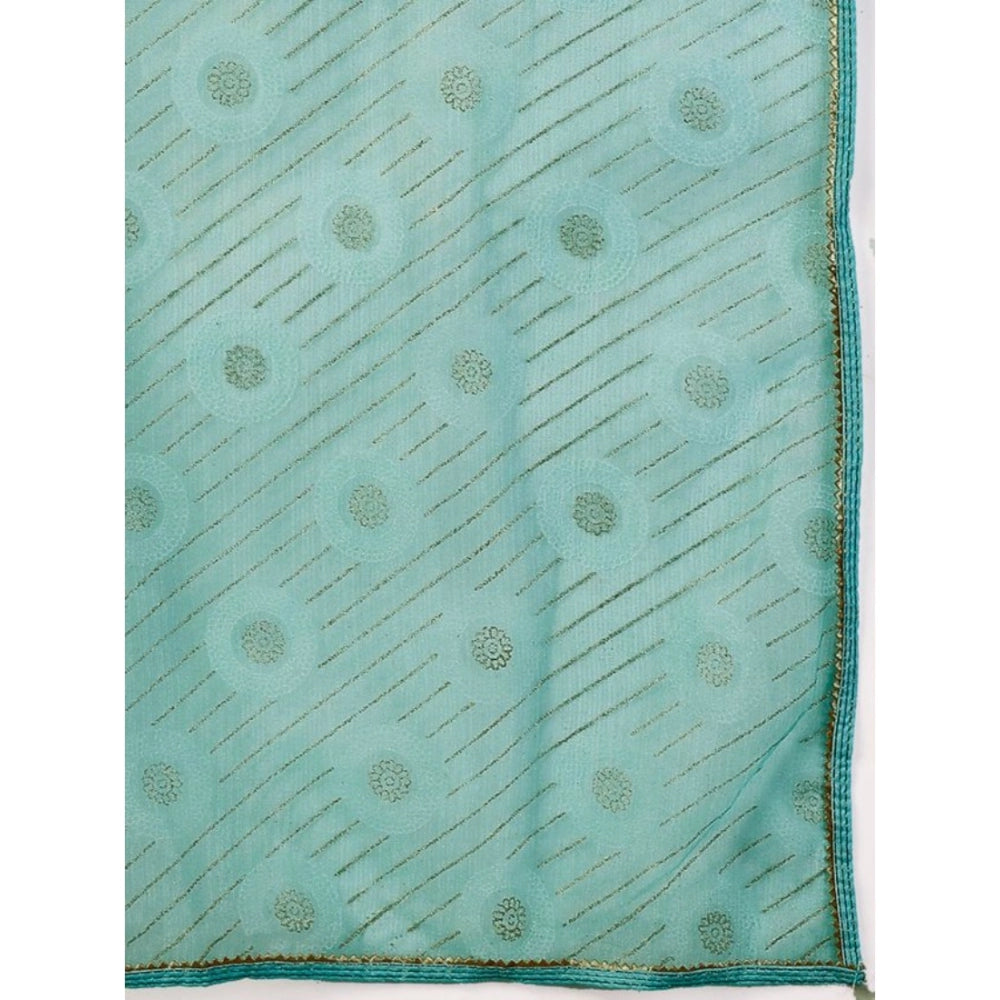 Amfyn Women's Linen Gola Printed Saree With Unstitched Blouse (Turquoise Green, 5-6 Mtrs)