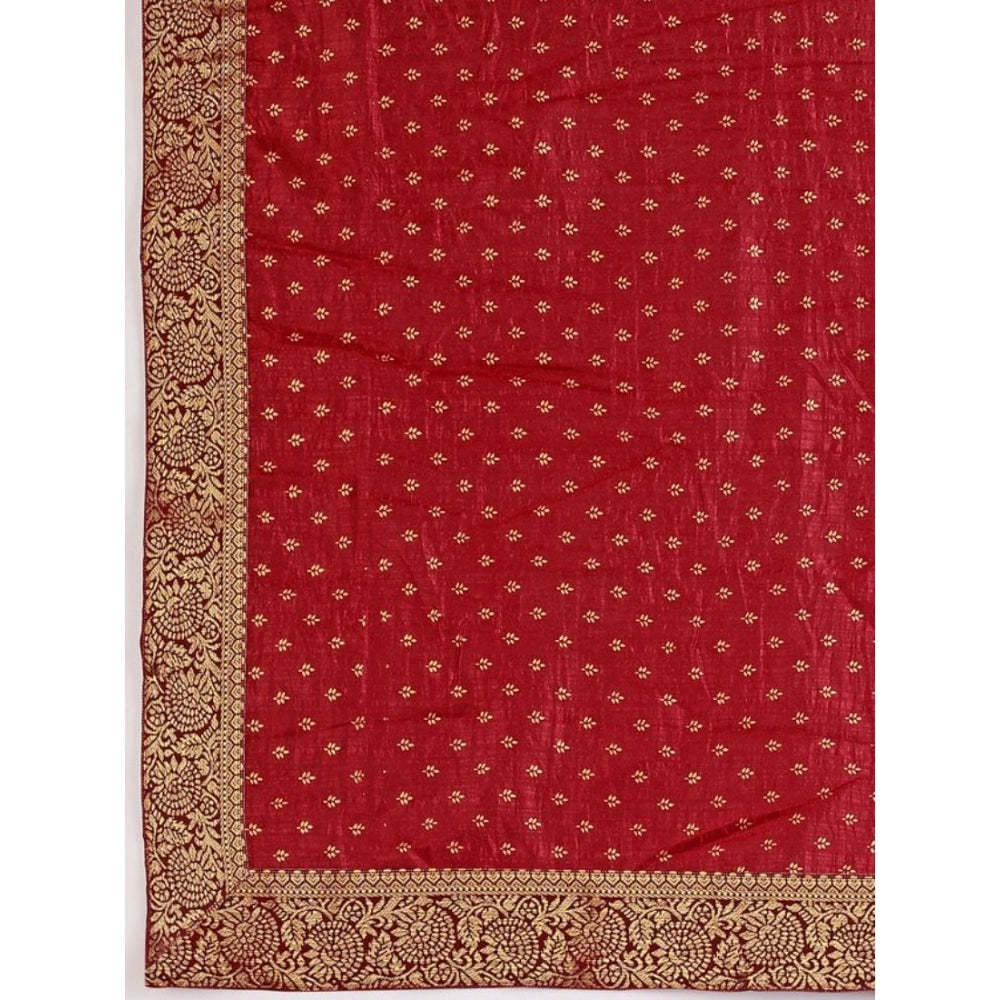 Amfyn Women's Vichitra Bandhani Saree With Unstitched Blouse (Maroon, 5-6 Mtrs)