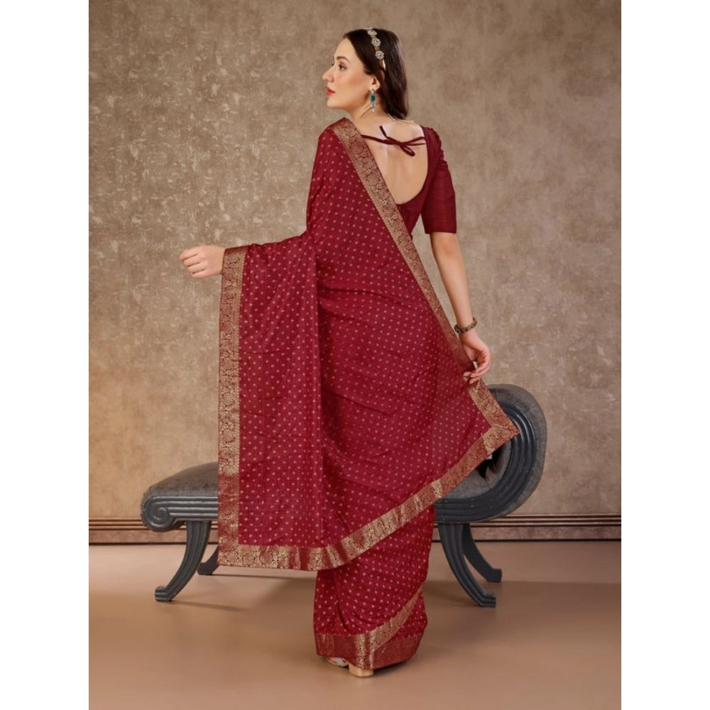 Amfyn Women's Vichitra Bandhani Saree With Unstitched Blouse (Maroon, 5-6 Mtrs)