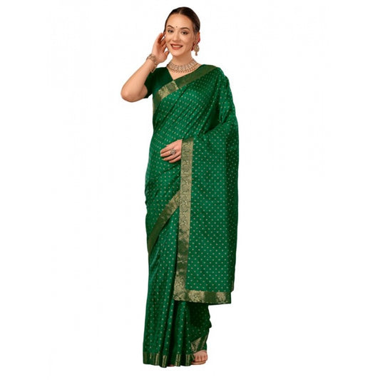 Amfyn Women's Vichitra Bandhani Saree With Unstitched Blouse (Green, 5-6 Mtrs)