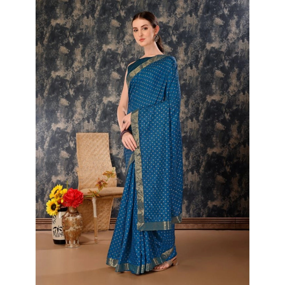 Amfyn Women's Vichitra Bandhani Saree With Unstitched Blouse (Blue, 5-6 Mtrs)