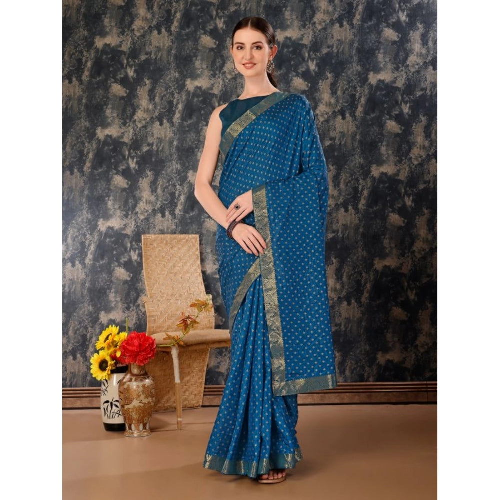 Amfyn Women's Vichitra Bandhani Saree With Unstitched Blouse (Blue, 5-6 Mtrs)