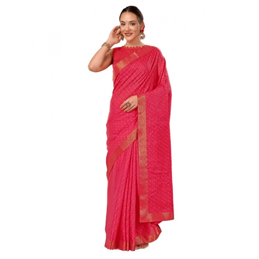 Amfyn Women's Vichitra Bandhani Saree With Unstitched Blouse (Pink, 5-6 Mtrs)