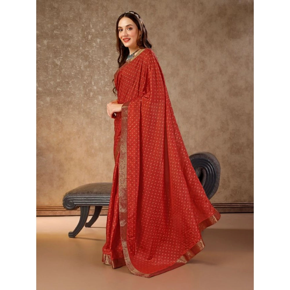 Amfyn Women's Vichitra Bandhani Saree With Unstitched Blouse (Maroon, 5-6 Mtrs)