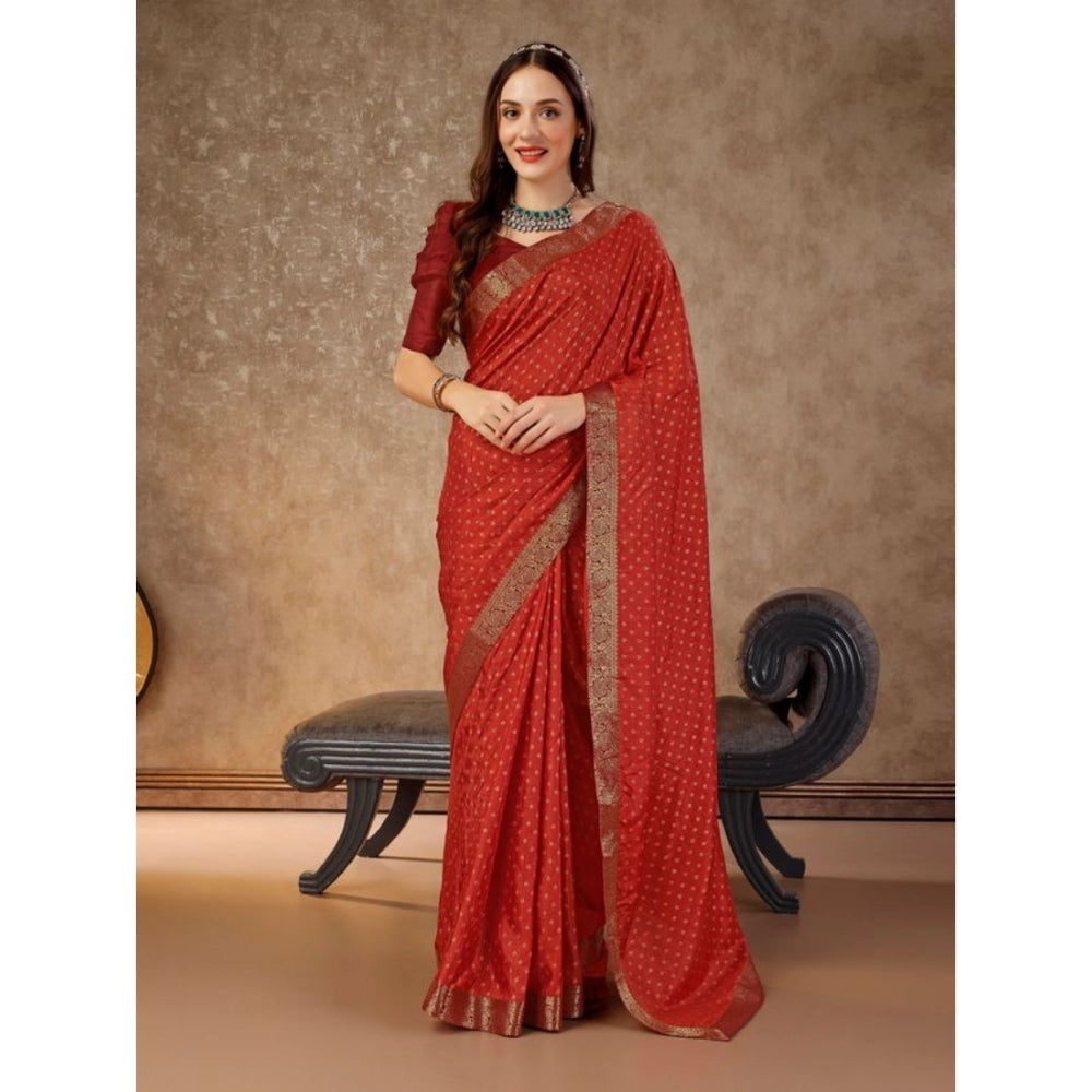 Amfyn Women's Vichitra Bandhani Saree With Unstitched Blouse (Maroon, 5-6 Mtrs)