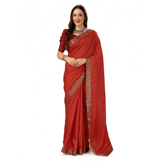 Amfyn Women's Vichitra Bandhani Saree With Unstitched Blouse (Maroon, 5-6 Mtrs)