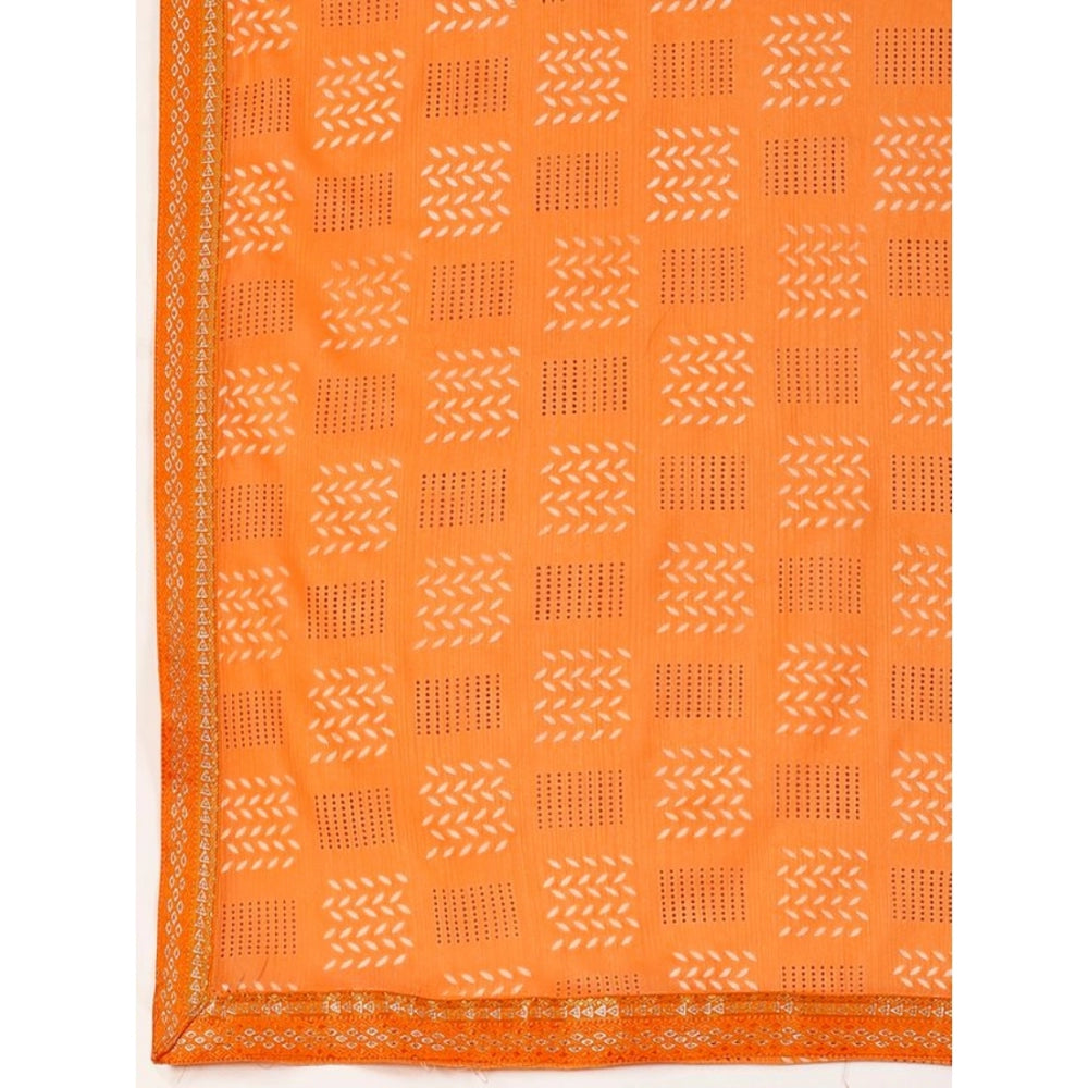 Fashion Women's Zomto Cheked Saree With Unstitched Blouse (Orange, 5-6 Mtrs)