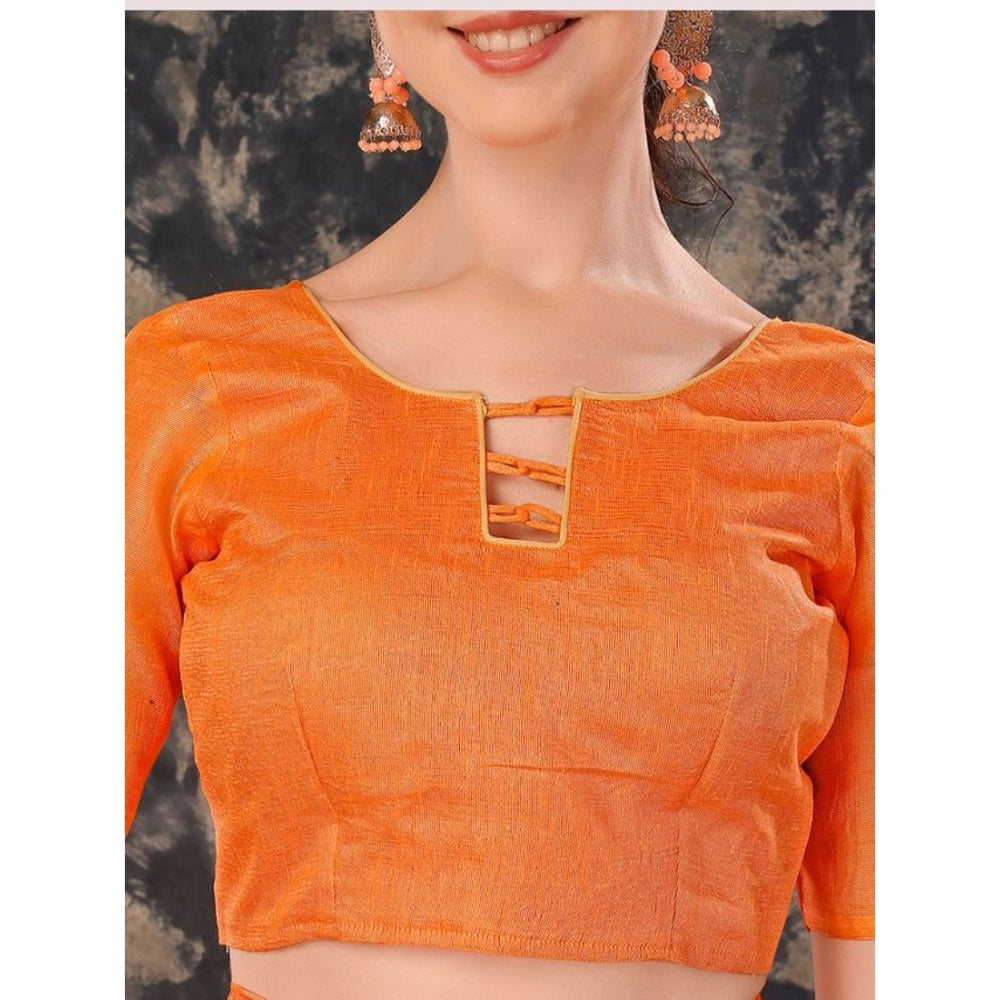 Fashion Women's Zomto Cheked Saree With Unstitched Blouse (Orange, 5-6 Mtrs)
