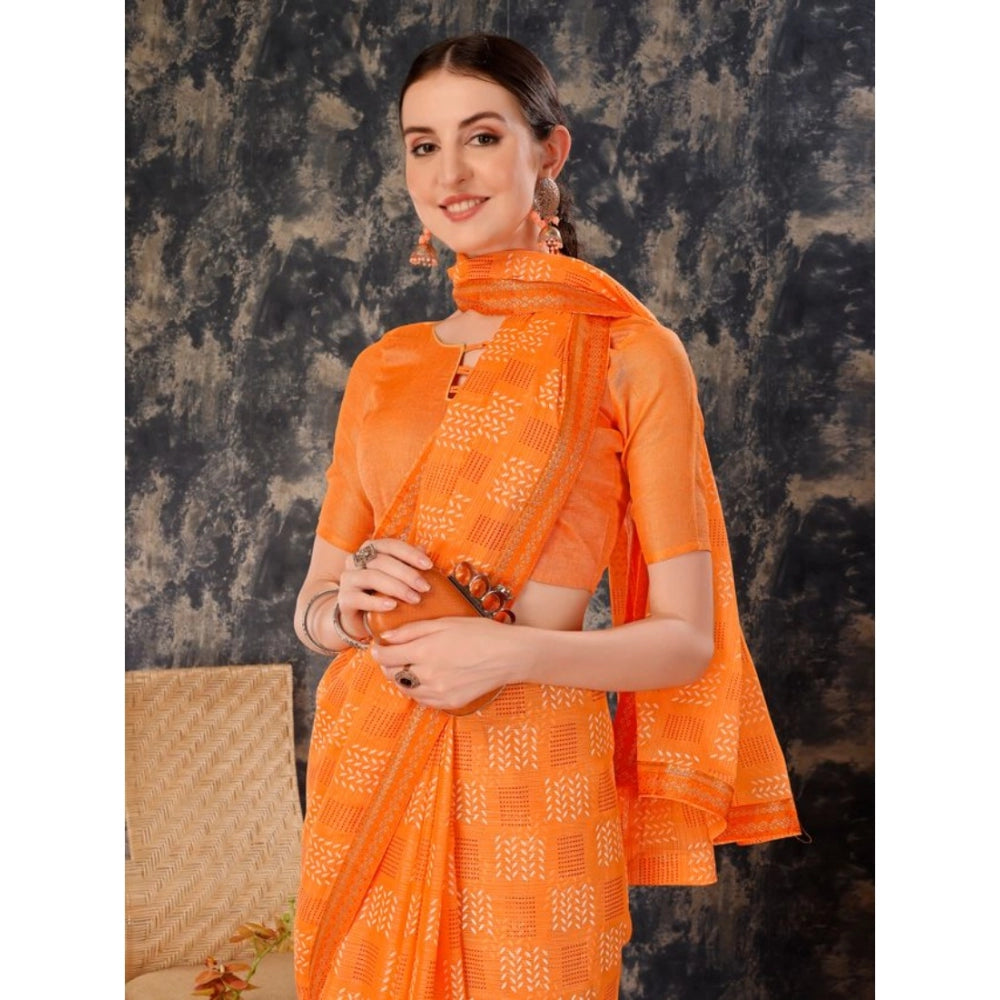 Fashion Women's Zomto Cheked Saree With Unstitched Blouse (Orange, 5-6 Mtrs)