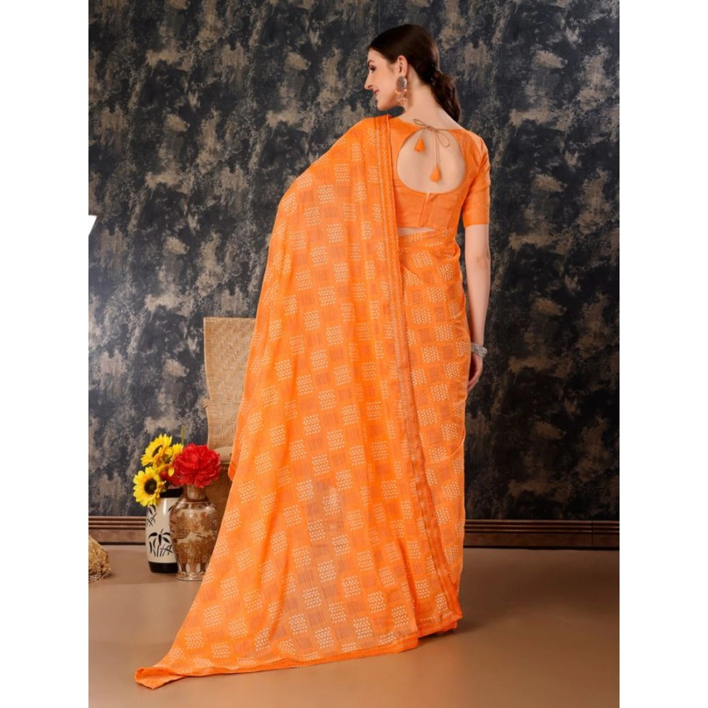 Fashion Women's Zomto Cheked Saree With Unstitched Blouse (Orange, 5-6 Mtrs)