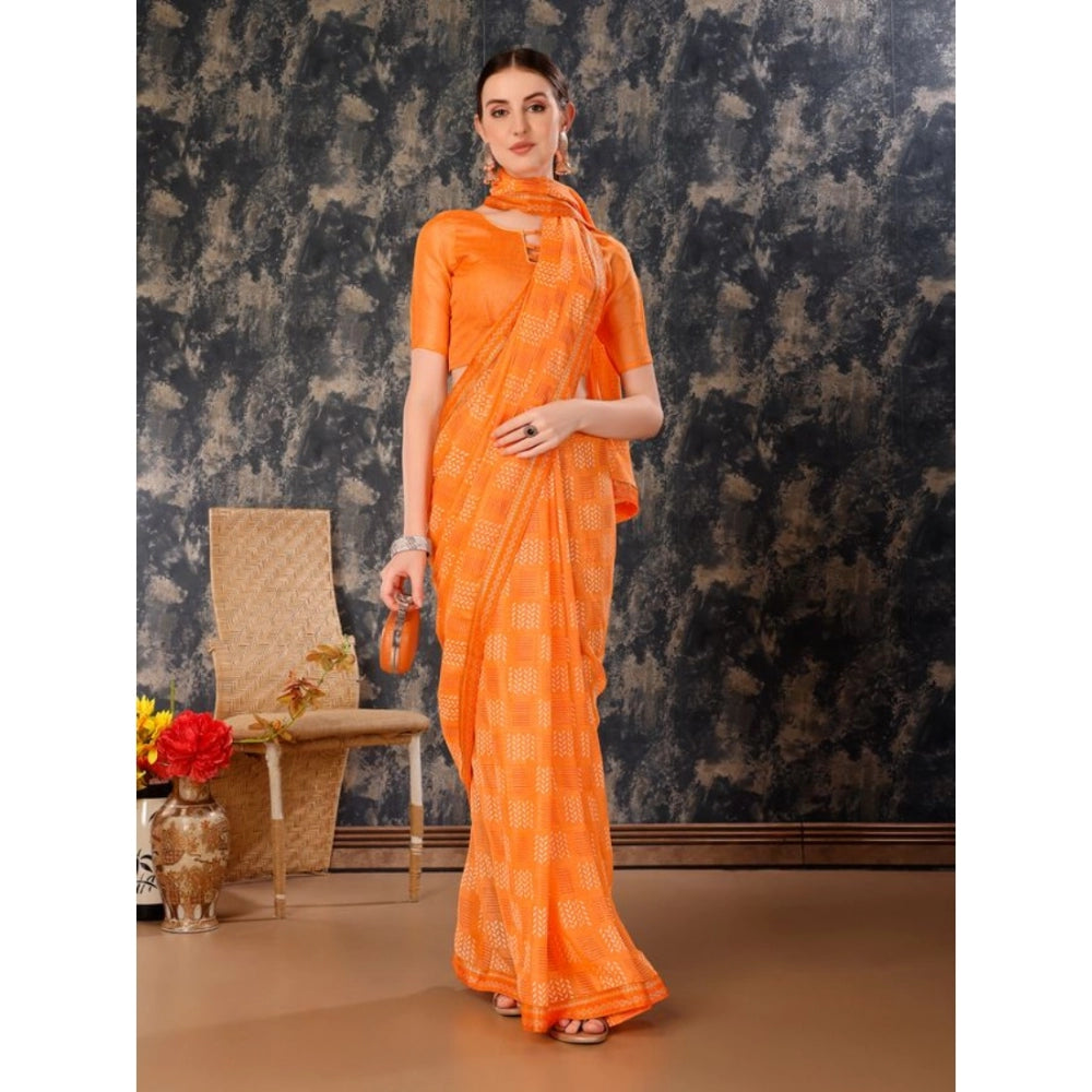 Fashion Women's Zomto Cheked Saree With Unstitched Blouse (Orange, 5-6 Mtrs)