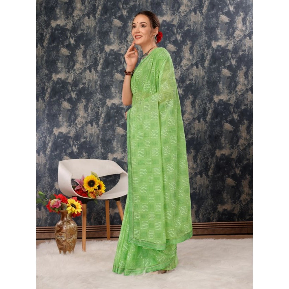 Fashion Women's Zomto Cheked Saree With Unstitched Blouse (Green, 5-6 Mtrs)