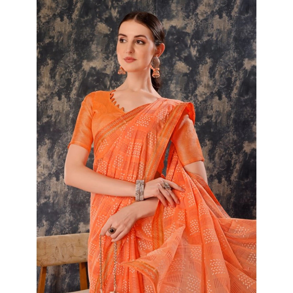 Fashion Women's Zomto Cheked Saree With Unstitched Blouse (Peach, 5-6 Mtrs)