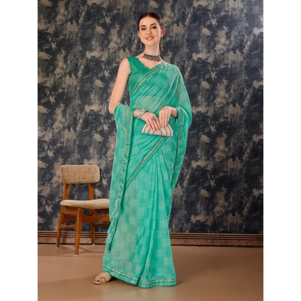 Fashion Women's Zomto Cheked Saree With Unstitched Blouse (Rama Green, 5-6 Mtrs)