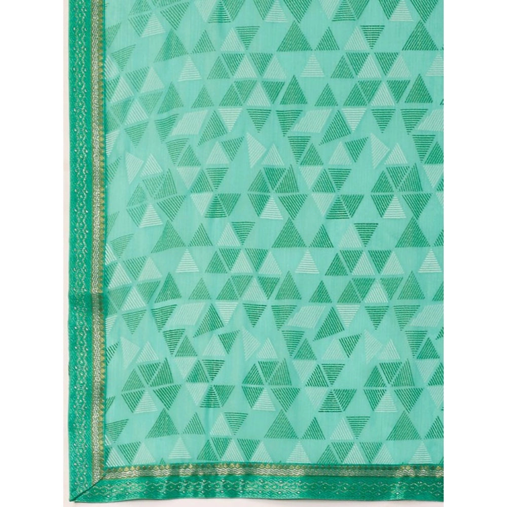 Amfyn Women's Zomto Printed Saree With Unstitched Blouse (Turquoise Green, 5-6 Mtrs)