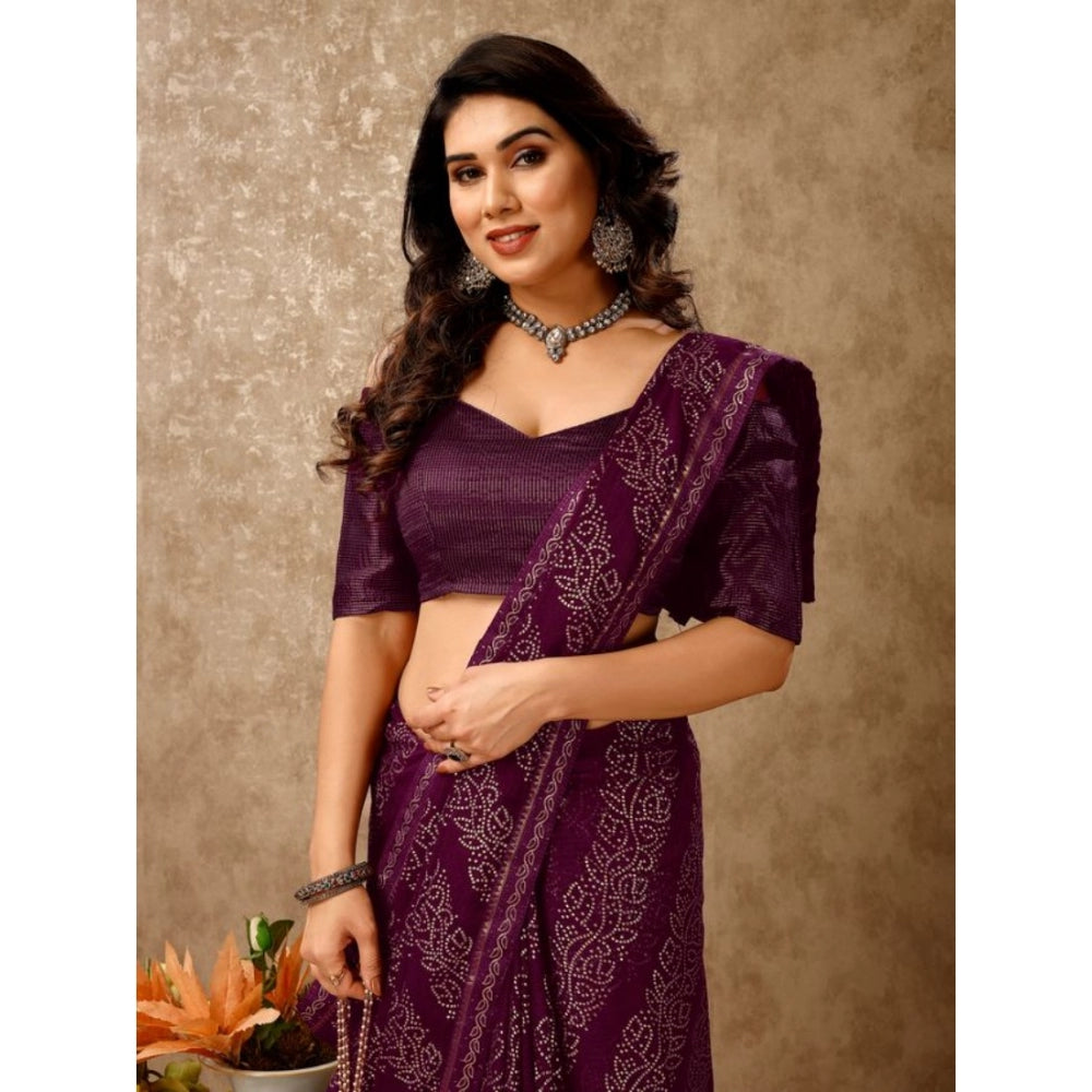 Amfyn Women's Zomto Bandhani Saree With Unstitched Blouse (Wine, 5-6 Mtrs)
