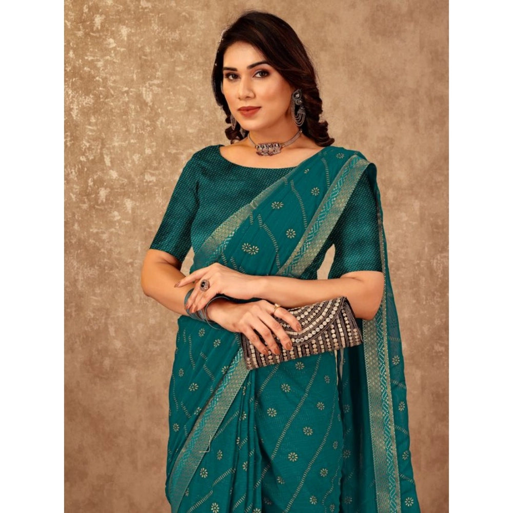 Amfyn Women's Zomto Bandhani Saree With Unstitched Blouse (Teal Blue, 5-6 Mtrs)