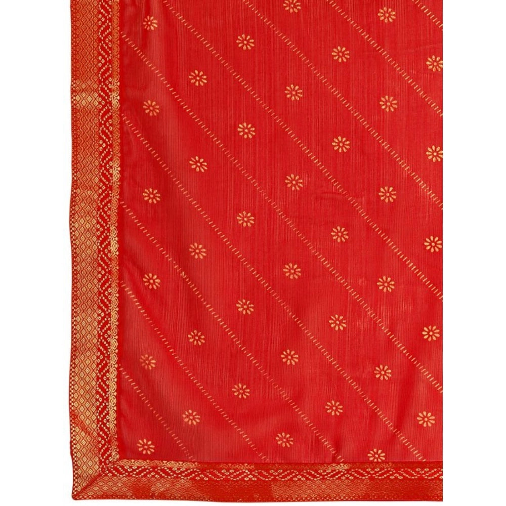 Amfyn Women's Zomto Bandhani Saree With Unstitched Blouse (Red, 5-6 Mtrs)