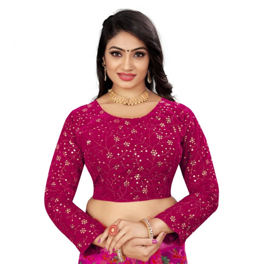 Amfyn Women's Velvet Embroidery Readymade Blouse (Pink, Size: Free Size)