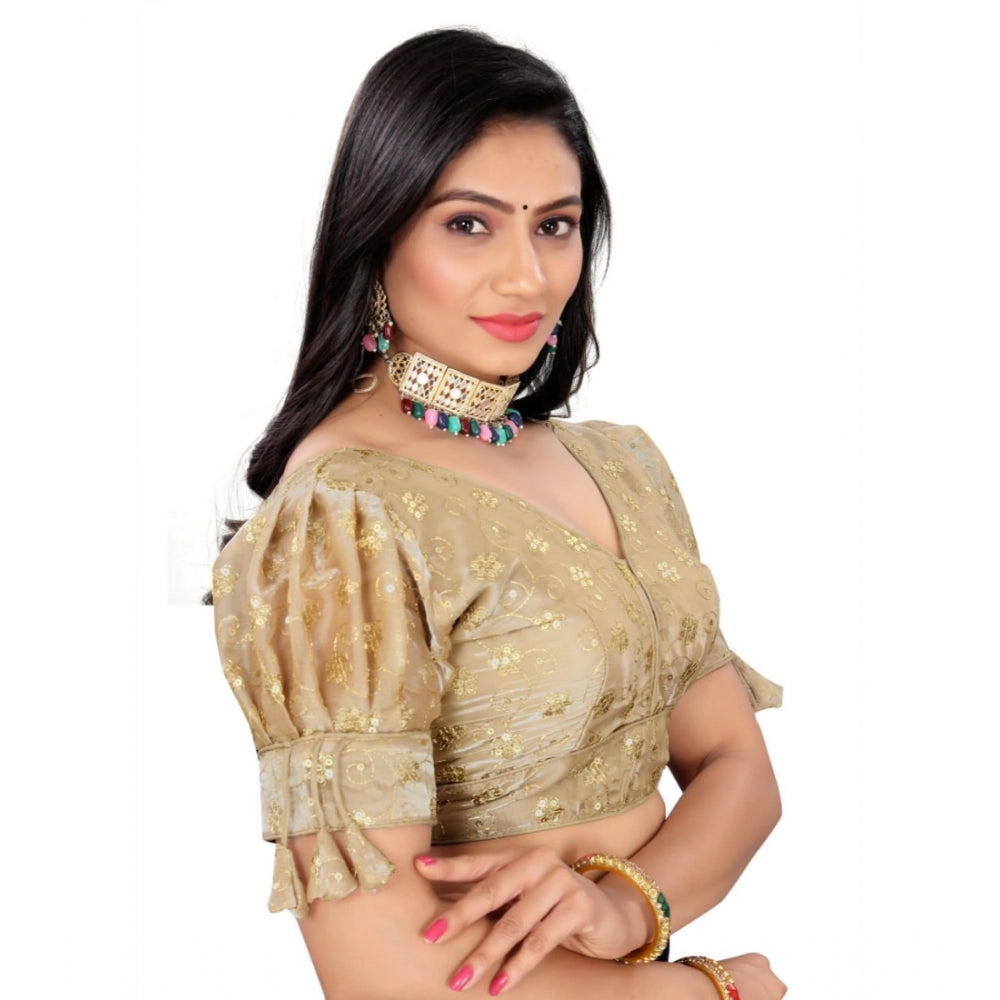 Amfyn Women's Jimmy Choo Embroidery Readymade Blouse (Beige, Size: Free Size)