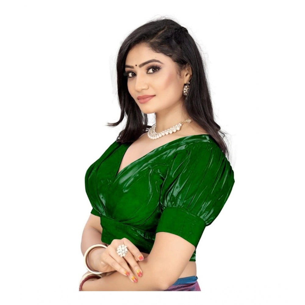 Amfyn Women's Organza Plain Readymade Blouse (Green, Size: Free Size)