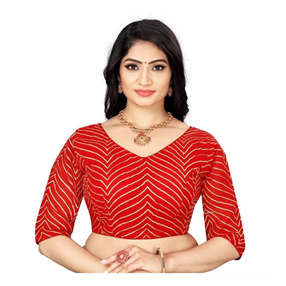 Amfyn Women's Georgette Embroidery Readymade Blouse (Red, Size: Free Size)