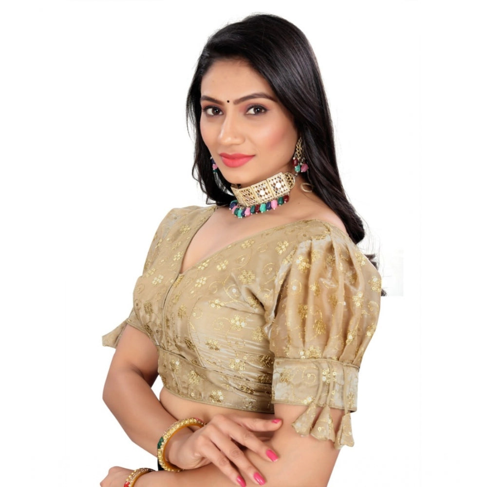 Amfyn Women's Jimmy Choo Embroidery Readymade Blouse (Beige, Size: Free Size)