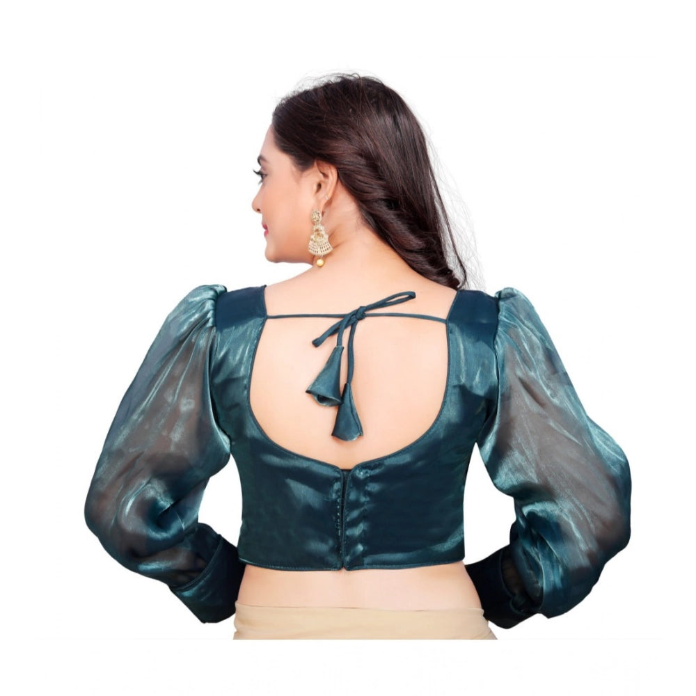 Amfyn Women's Organza Plain Readymade Blouse (Teal, Size: Free Size)