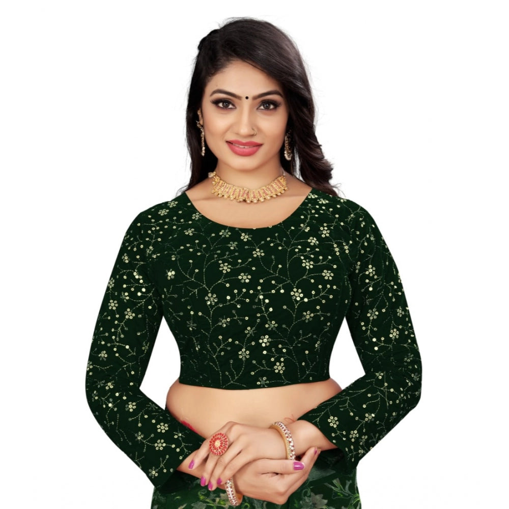 Amfyn Women's Velvet Embroidery Readymade Blouse (Green, Size: Free Size)