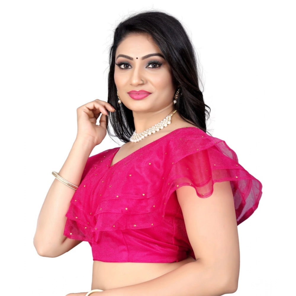 Amfyn Women's Nylon Diamond Work Readymade Blouse (Pink, Size: Free Size)