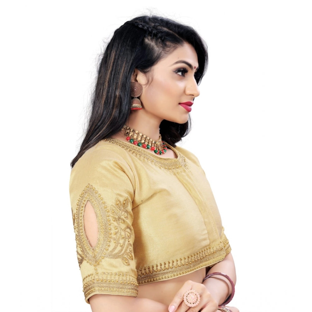 Amfyn Women's Phantom Embroidery Readymade Blouse (Beige, Size: Free Size)