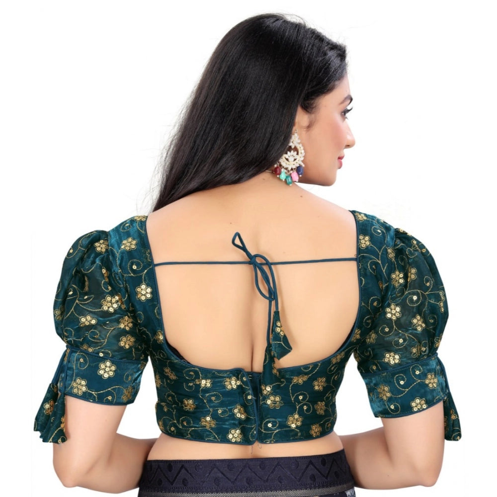 Amfyn Women's Jimmy Choo Embroidery Readymade Blouse (Teal, Size: Free Size)