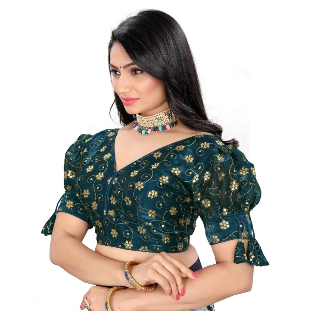 Amfyn Women's Jimmy Choo Embroidery Readymade Blouse (Teal, Size: Free Size)