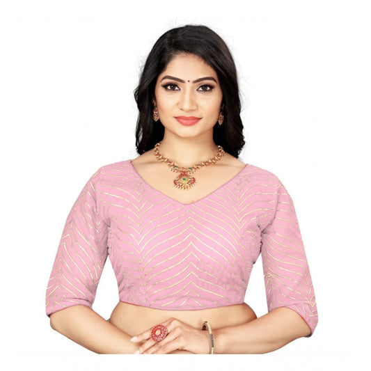 Amfyn Women's Georgette Embroidery Readymade Blouse (L.Pink, Size: Free Size)