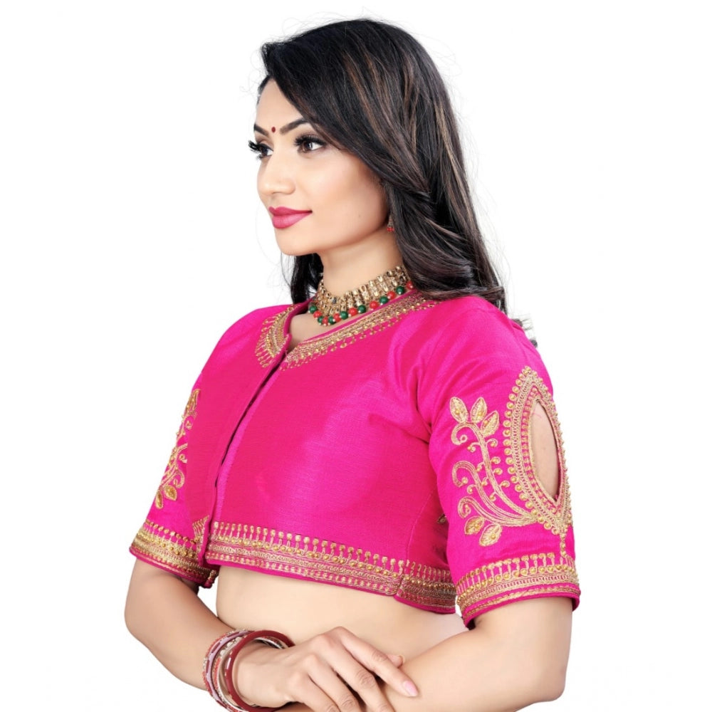 Amfyn Women's Phantom Embroidery Readymade Blouse (Pink, Size: Free Size)
